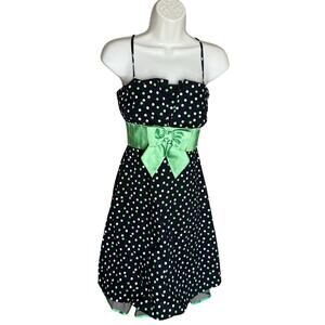Taboo Black Mint Polka Dot Bow Dress M